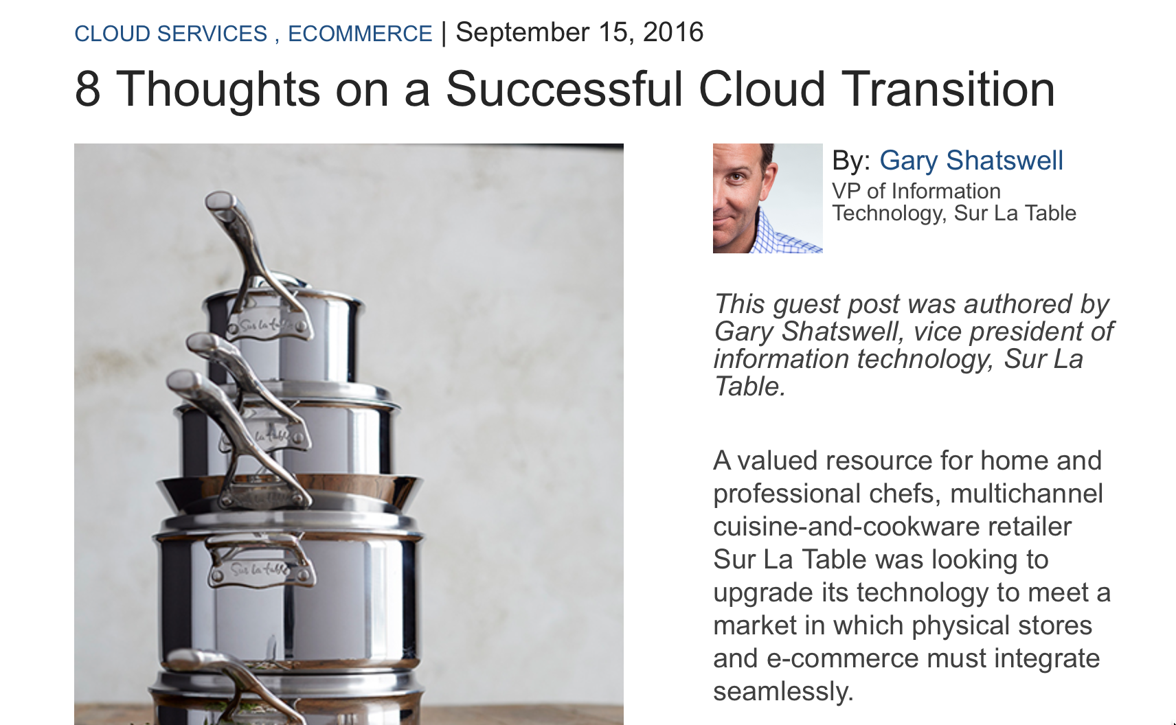 8 Thoughts On A Successful Cloud Transition – Gary Shatswell